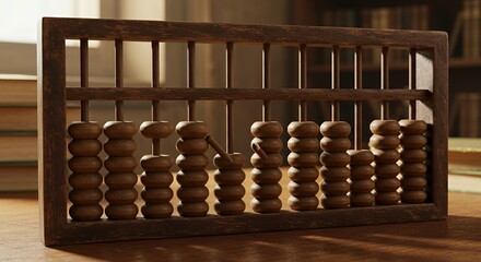 Antique Wooden Abacus Displaying Numerical Values in a Studious Setting