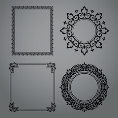 Set of decorative frames Elegant vector element for design in Eastern style, place for text. Floral black and gray borders. Lace illustration for invitations and greeting cards
