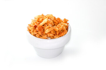 Allium Sativum, fried garlic, thinly sliced golden yellow frame For decorating food menus and adding deliciousness, whether it's a food menu, the benefits of garlic in allicin (Allicin)