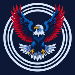 Patriotic american bald eagle with wings spread in a circular design