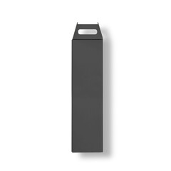 A minimalist black carton with a handle, typically used for packaging beverages.