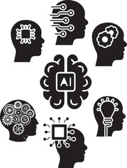 AI Human Head with Circuit Lines . Artificial Intelligence Tech Concept Vector