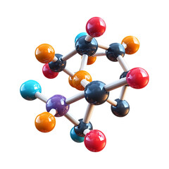 Colorful Molecular Structure 3D Rendering of a Complex Chemical Compound against transparent background