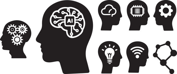 AI Human Head with Circuit Lines . Artificial Intelligence Tech Concept Vector