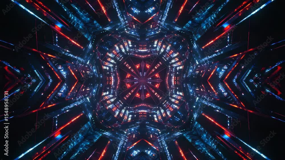 Canvas Prints abstract kaleidoscope tunnel of symmetrical red and blue lights in dark background