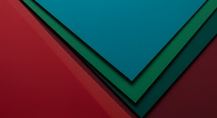 Abstract Geometric Composition of Teal, Green, and Burgundy Layered Papers