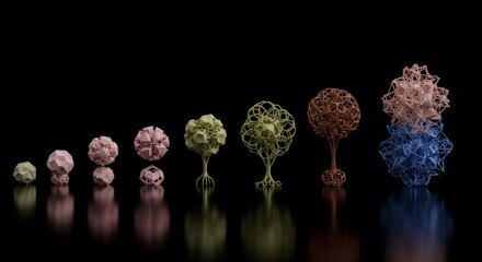 Geometric Tree Evolution: A 3D Render of Abstract Growth Stages