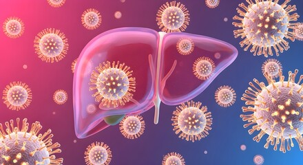 
Liver surrounded by hepatitis virus particles medical illustration organ infection