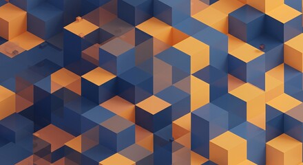 Abstract 3D Isometric Cube Mosaic in Blue and Orange Hues