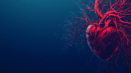 Detailed Illustration of a Human Heart with Visible Arteries and Veins