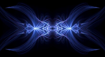 Abstract Blue Light Fractal: Symmetrical Energy Flow Visualization