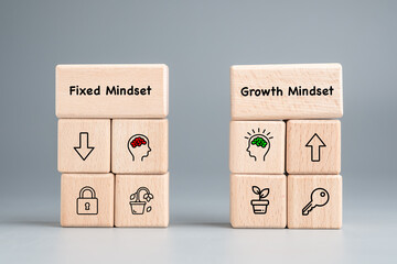 Fixed mindset versus growth mindset, personal development, and mindset shift