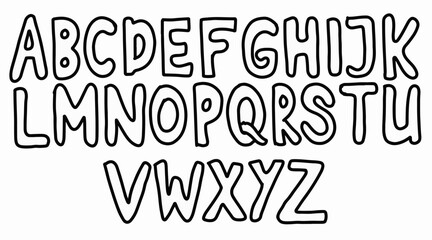 Hand drawn bubble english alphabet outline vector. Doodle style playful kids lettering font
