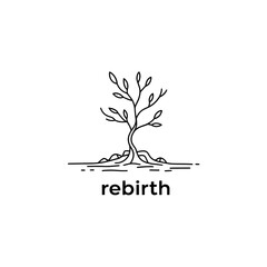 Obraz premium Symbolic representation of rebirth with a minimalist tree design shown in black and white