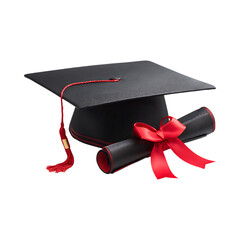 Graduation Cap and Diploma Celebrating Academic Achievement against transparent background