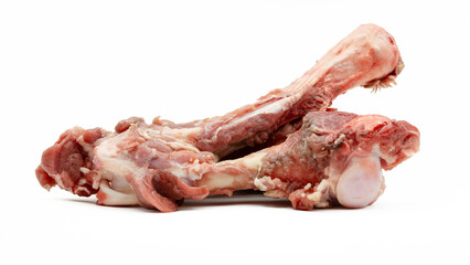 Fresh goat meat, cutting meat and bone isolated on white background