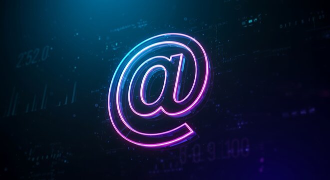 Futuristic Neon At Symbol: Digital Communication and Networking