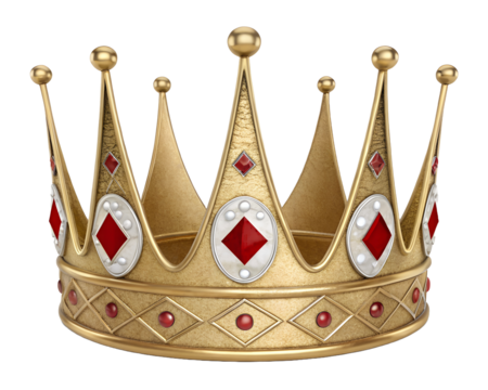 Royal Gold Crown with Red Gems and Pearls – Luxury King Headpiece Icon for Fantasy, Costume, Royalty Art, Emblem Design, and Digital Illustration Projects