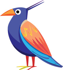 Vibrant Illustration of a Stylized Bird with a Long Beak and Colorful Plumage colorful bird illustration features long beak predominantly blue body
