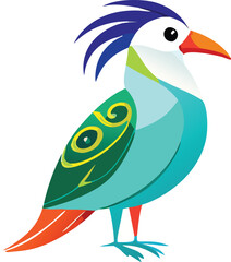 Vibrant Colorful Bird Illustration with Unique Design Elements stylized bird illustration features bold colors teal blue green orange and distinctive crest The