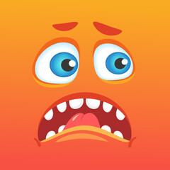 Orange monster face featuring large blue eyes, an open mouth, and a tongue sticking out, expressing a comically scared look, ideal for Halloween themed projects and designs