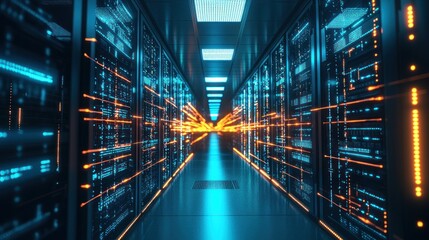 Futuristic server room interior
