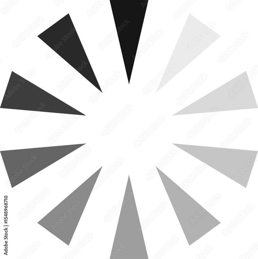 Poster rotating triangles in a circle create a loading symbol with a gradient from black to white, symboliz