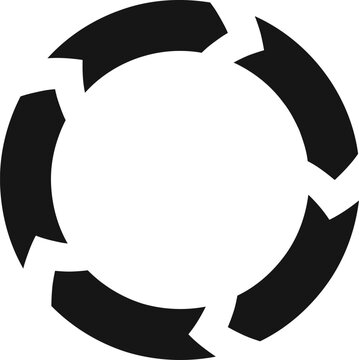 Five thick arrows forming a circle, symbolizing a continuous process, cycle, or workflow, ideal for representing recurring tasks or infinite loops