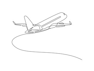 Continuous one line drawing of flying airbus or plane. Aeroplane fly outline illustration. Editable vector.