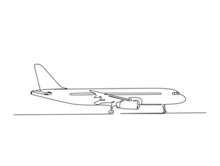 Continuous one line drawing of airbus or plane. Aeroplane outline illustration. Editable vector.