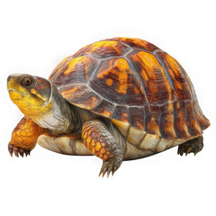 Obraz premium A colorful box turtle with yellow and brown shell against a white background