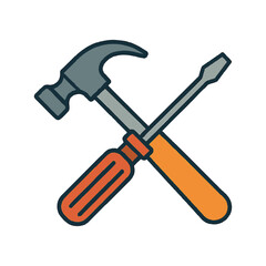 A clean and modern vector icon set featuring various tools including a wrench, screwdriver, hammer, and spanner. The minimalistic line art design represents repair services, construction work, DIY pro