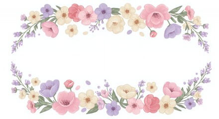 Delicate Pastel Floral Border for Wedding Invitations or Announcements
