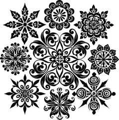 Ornate Black and White Floral Design Pattern symmetrical design featuring intricate floral decorative elements black white The pattern composed various flowers swirls