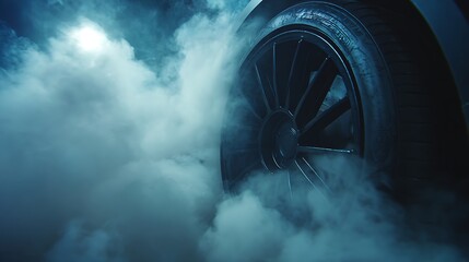 Car Tire Spinning in Smoke