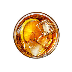 Top View of a Glass with Iced Beverage and Orange Slice