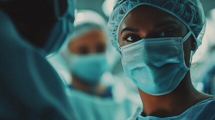 Medical Professionals in Surgical Gear Focus on Task