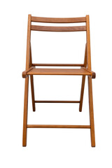 Wooden folding chair on white background. Isolated on white. Front view from below.