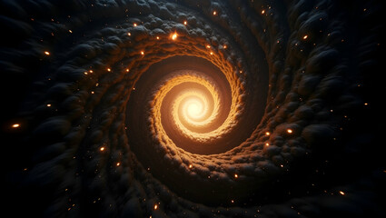 Spirit Guide Spiral vortex made of stars among shifting geometric grids, marking the moment of spiritual breakthrough and dimensional transition