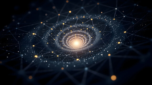 Spirit Guide Spiral vortex made of stars among shifting geometric grids, marking the moment of spiritual breakthrough and dimensional transition