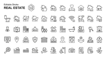 Real Estate Icon Sheet 50+ Line Icons for Web and App Design