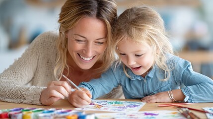 Fototapeta premium Mother and Daughter Painting Together