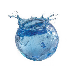 A spherical body of water with a splash effect against a white background