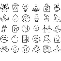 Fototapeta premium Set of environmental and nature icons. Hand-drawn ecology design elements. Illustration depicts concepts of renewable energy, environmental protection.