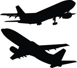 Airplanes silhouettes – Modern Fleet. silhouette of airplane. Monochrome silhouette of classic propeller airplanes, capturing the nostalgic charm of early aviation.