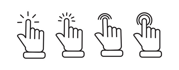 hand clicks icon set.Computer mouse click cursor and hand pointer icon set with arrows and loading icons. pointer icon vectors. isolated on Transparent background, perfect for UI