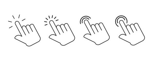 Fototapeta premium hand clicks icon set.Computer mouse click cursor and hand pointer icon set with arrows and loading icons. pointer icon vectors. isolated on Transparent background, perfect for UI