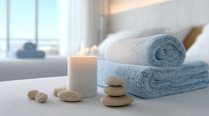 Relaxing Spa Room Decor with Towels and Candles