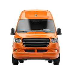 Orange Cargo Van Transportation Vehicle Front View against transparent background