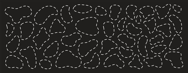 Doodle freehand Arrows set with editable stroke on notebook sheets in squares. Simple hand drawn black dot lines in various directions. Back to school dotted pointers.